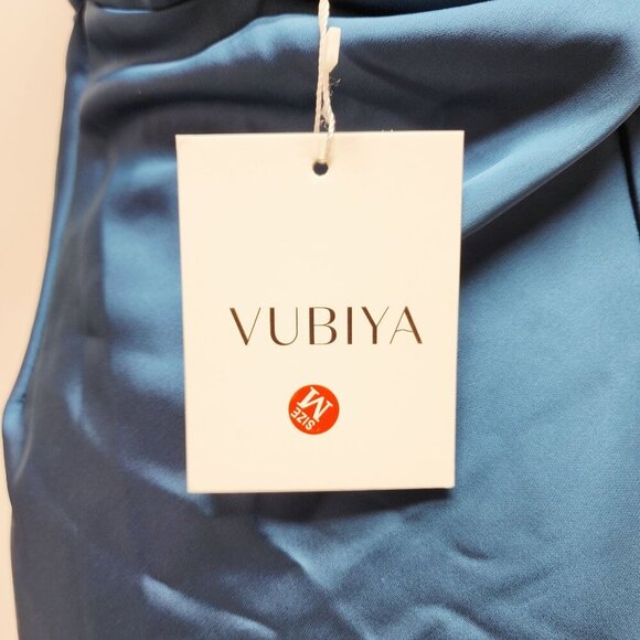 Womens Vubiya Satin Blue Maxi Dress Size M Ruffle Sleeves & Cutout Detail New - Picture 3 of 11